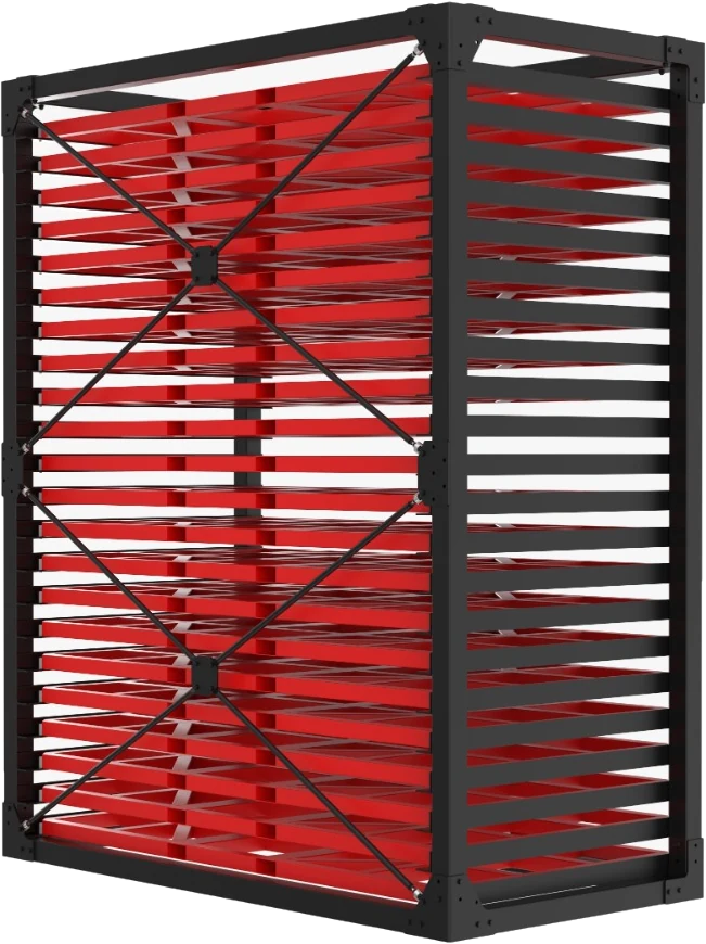 Rear view of a P-RACK showing the diagonal cross-bracing meeting at a central hub